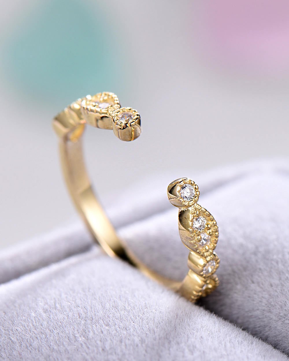 Cubic Zirconia Wedding Band 14k Yellow Gold Open Stacking Ring ...