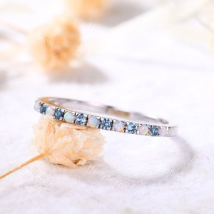 Opal Alexandrite Wedding Band Sterling Silver Ring Opal Stacking Ring Stackable Ring Promise Ring Anniversary Ring Alexandrite Ring Band