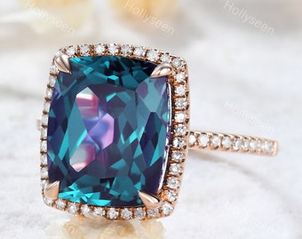 Cushion Cut Alexandrite Engagement Ring Vintage Alexandrite Ring Rose Gold Alexandrite Ring Color Change Alexandrite Ring Sterling Silver