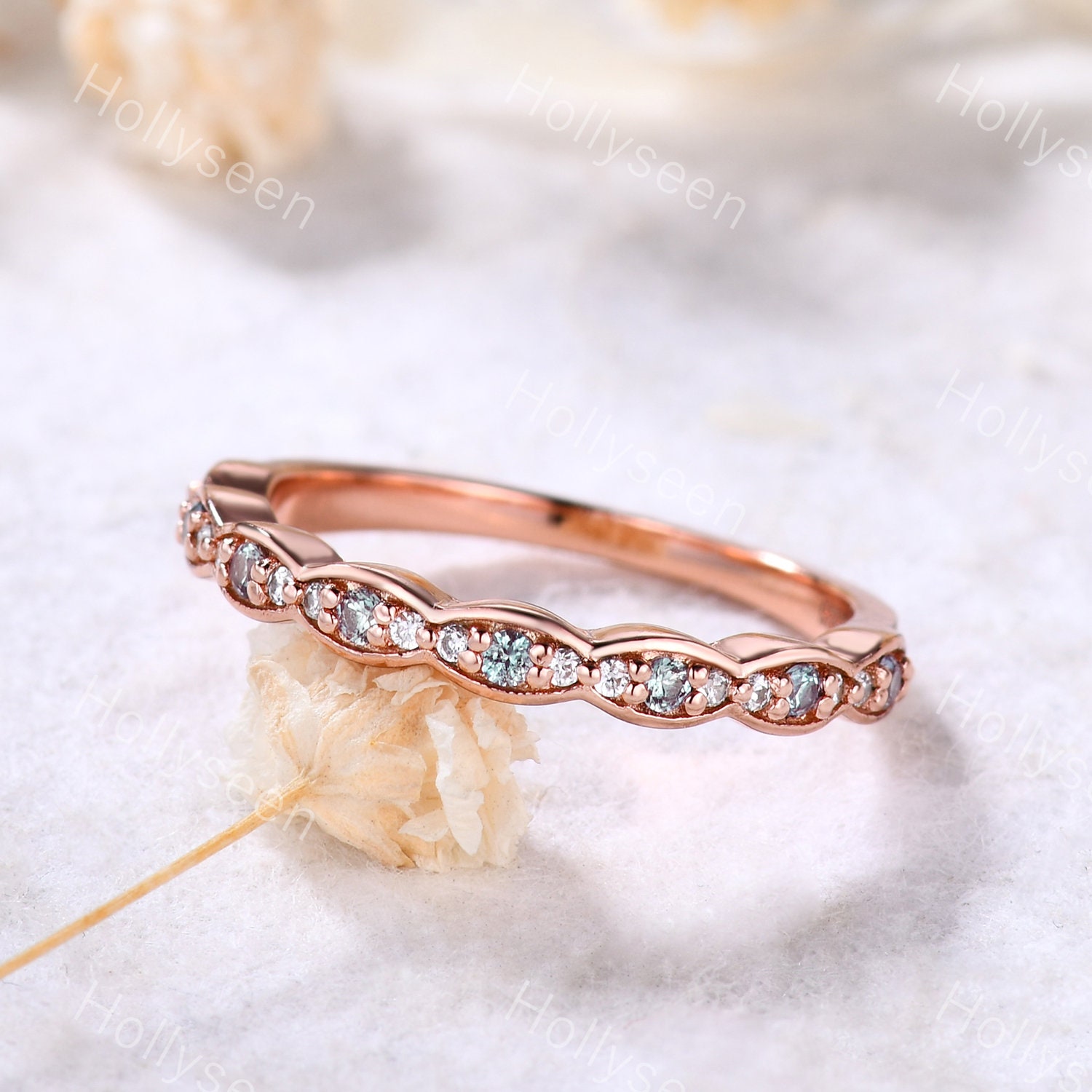 Vintage Alexandrite Moissanite Wedding Band Eva Alexandrite Engagement Ring Unique Stacking Ring Sterling Silver Ring Women Promise Gift