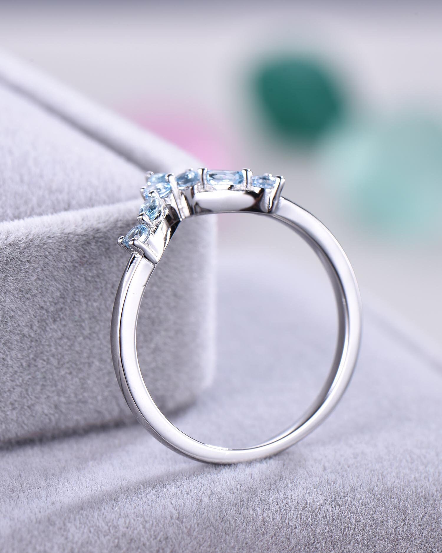 Curve Blue Topaz Wedding Band Engagement Ring 14k White Gold | Etsy
