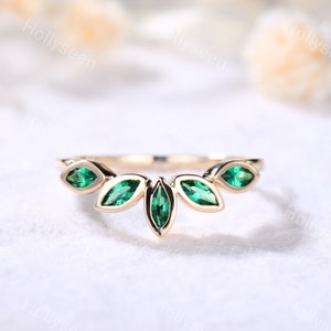 Emerald trouwring Marquise Emerald trouwring gebogen trouwring geboortesteen ring stapelring unieke ring Viking ring sterlingzilver