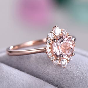 Morganite Halo Engagement Ring 14k Rose Gold 925 Sterling Silver CZ Cubic Zirconia Diamond Wedding Rings Bridal Women Anniversary Gift Plain image 3