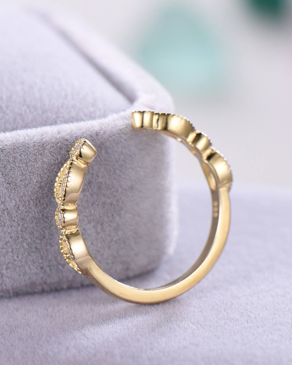 Cubic Zirconia Wedding Band 14k Yellow Gold Open Stacking Ring ...