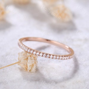 Rose Gold Moissanite Wedding Band Sterling Silver Moissanite Ring Half Eternity Band Dainty Ring Thin Wedding Band Promise Ring for Women