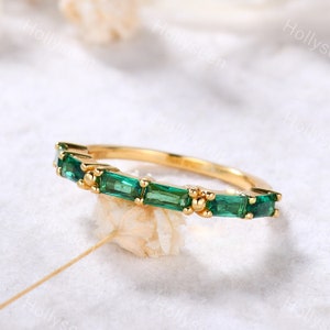 Vintage Baguette Emerald Wedding Ring Antique Emerald Engagement Ring Unique Green Gemstone Ring Women Promise Bridal Ring Anniversary Gift