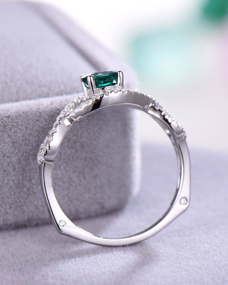 Lab Green Emerald Engagement Ring 925 Sterling Silver White - Etsy