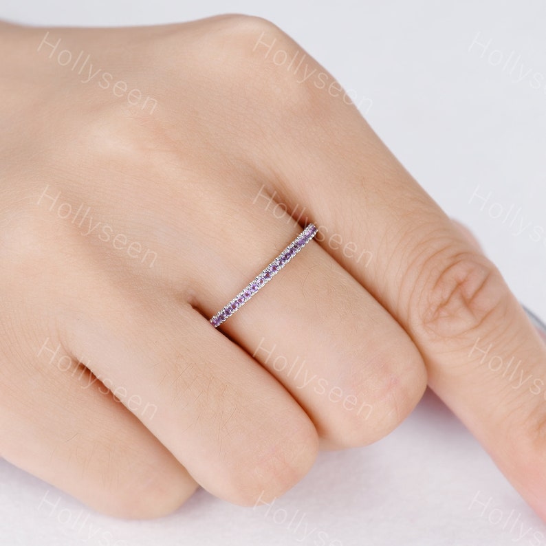 Amethyst Wedding Band Sterling Silver Amethyst Engagement Ring Thin Wedding Band Dainty Wedding Band Woman Promise Bridal Ring Vintage Ring image 6