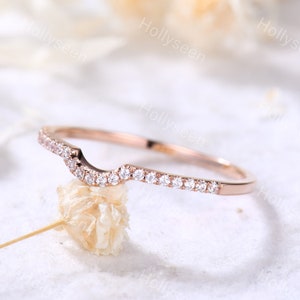 Curved Moissanite Wedding Band Rose Gold Moissanite Wedding Ring Stacking Ring Moissanite Stackable Ring Dainty Band Viking Ring Women Rings