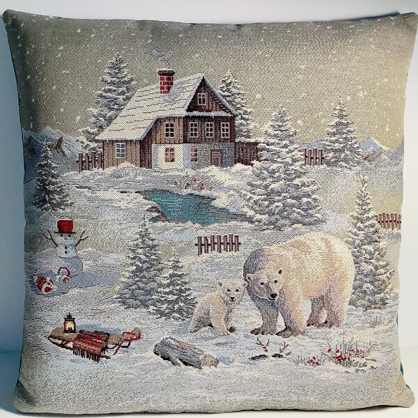 COUSSIN d’hiver scintillant « Jeux d’ours polaires » de très belle finition