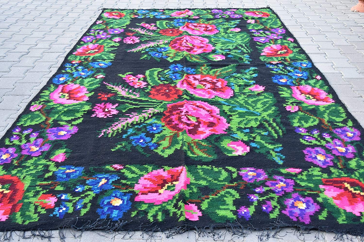 Antique Embroidered Carpet / Luxurious Floral Carpet / Vintage Etsy