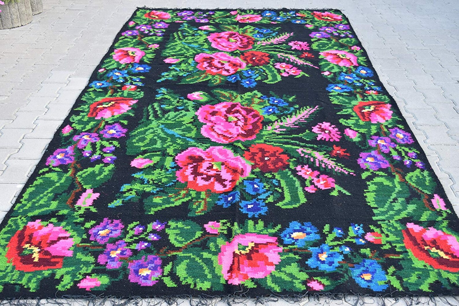 Antique Embroidered Carpet / Luxurious Floral Carpet / Vintage Etsy