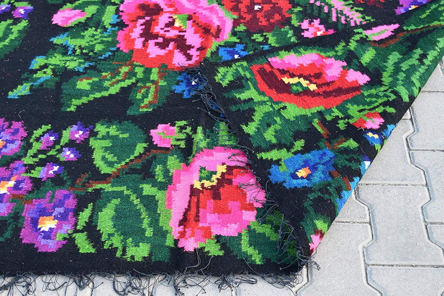 Antique Embroidered Carpet / Luxurious Floral Carpet / Vintage Etsy
