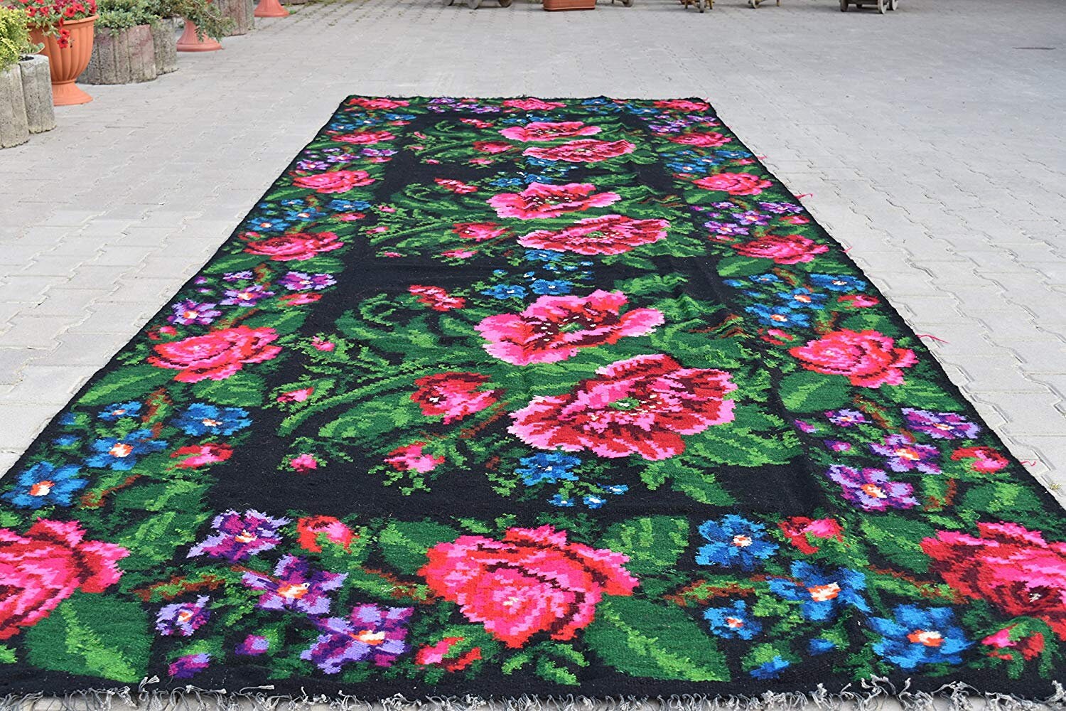 Antique embroidered carpet / Luxurious floral carpet / Vintage Etsy