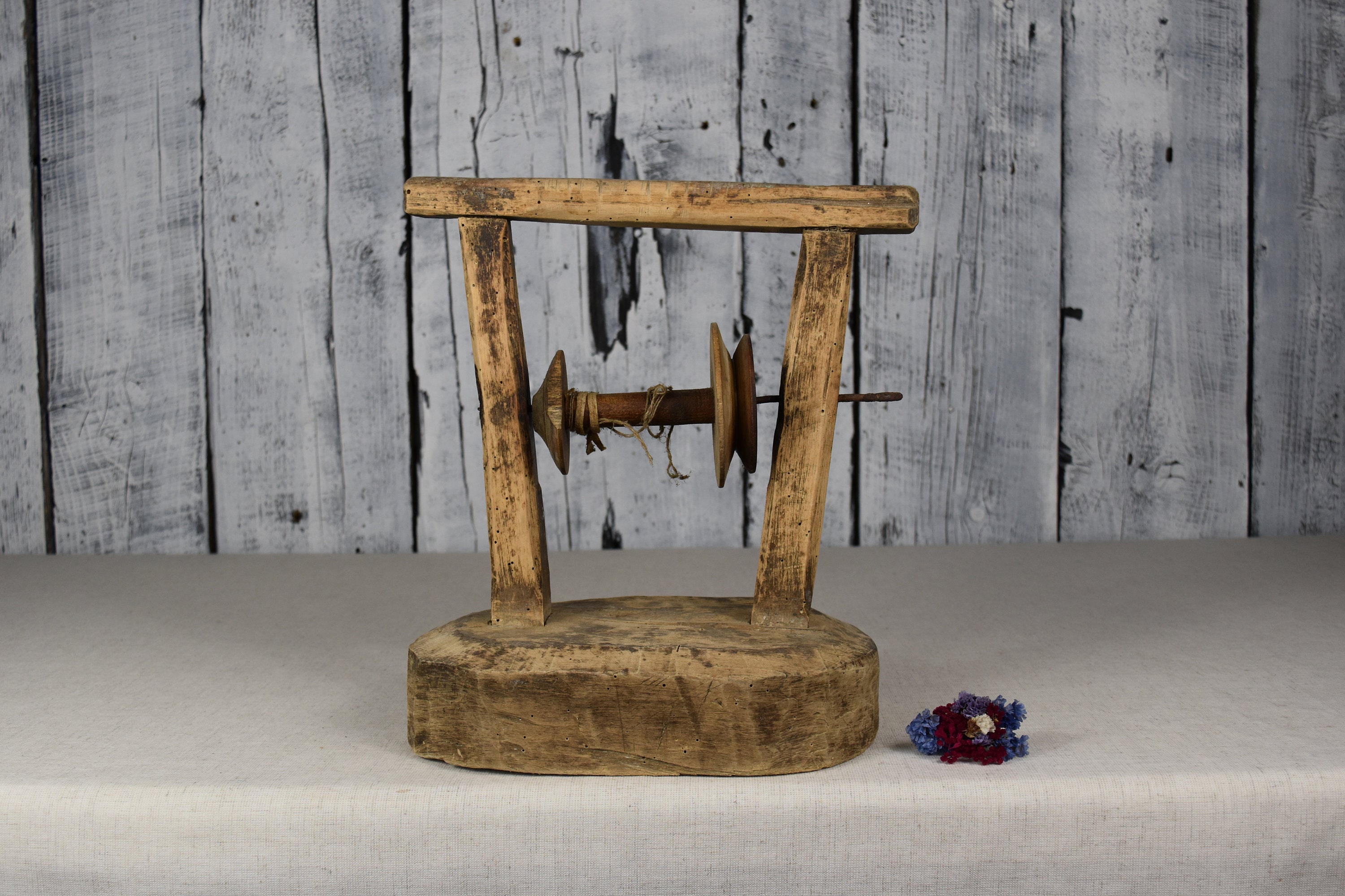 Antique wooden spinning wheel / Vintage wooden distaff / Tool Etsy