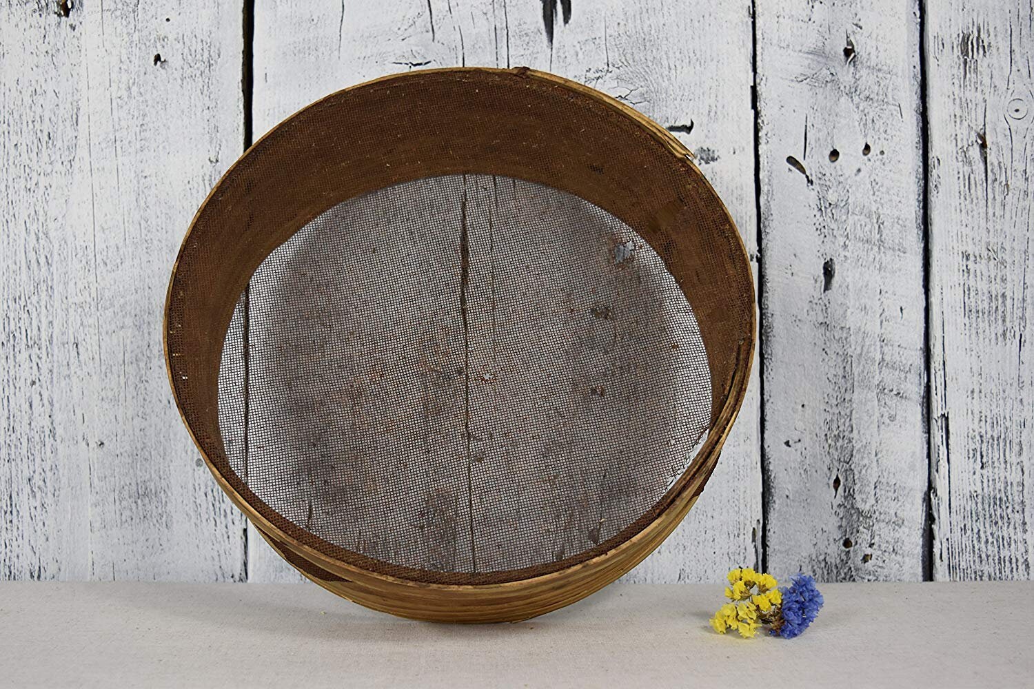 Antique metal grain sifter sieve / vintage Boston Sexton Can Co sifter