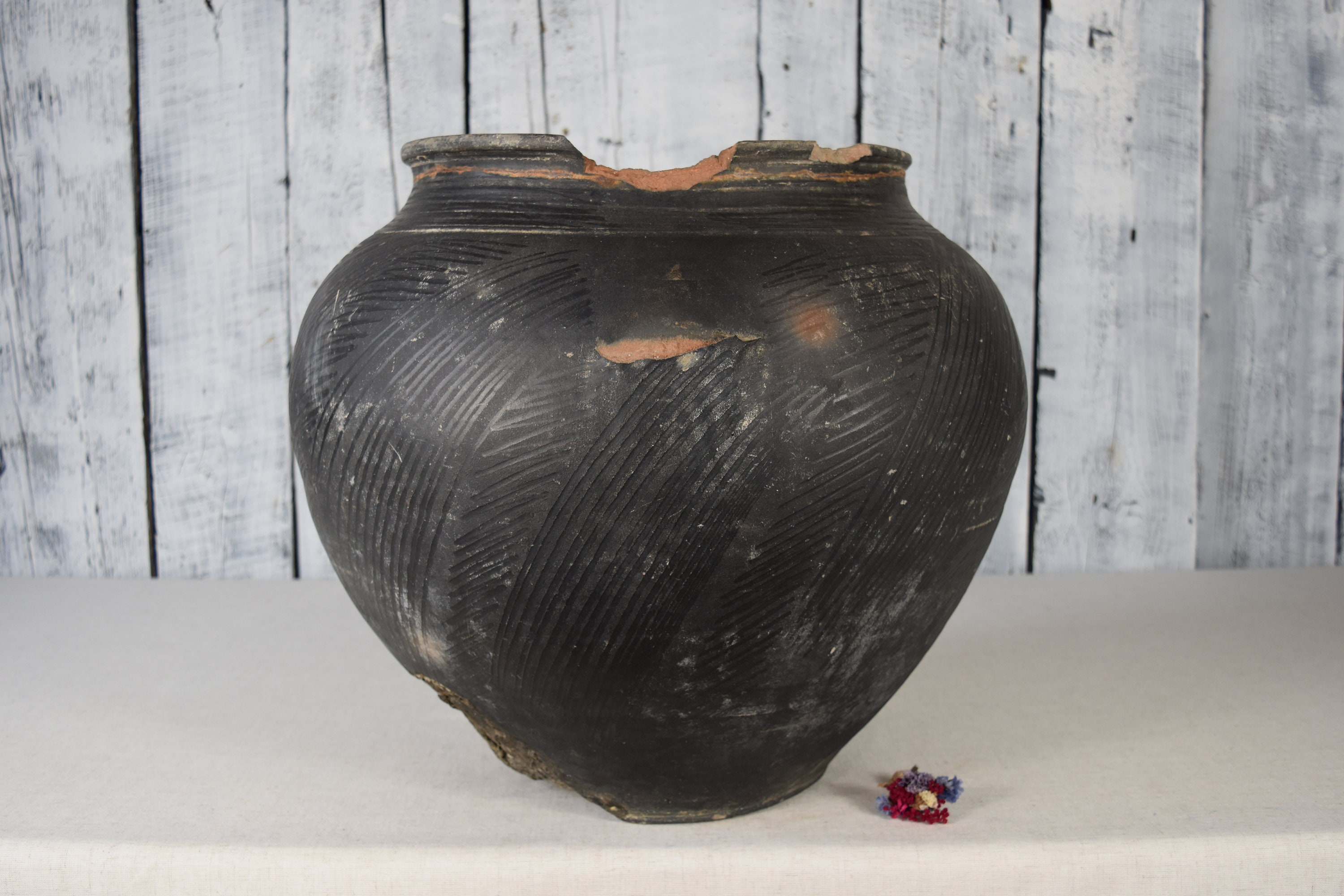 Antique clay pot / Very big clay vessel / Rustic ceramic bowl Etsy