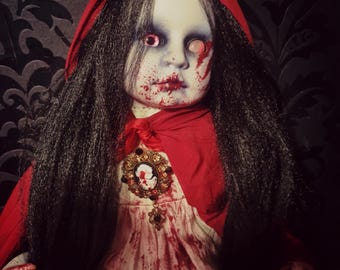 Red Riding Dead Horror Doll OOAK | Handmade Gothic Art Doll | Unique Dark Art Haunted Doll | Creepy Doll | Gothic Doll