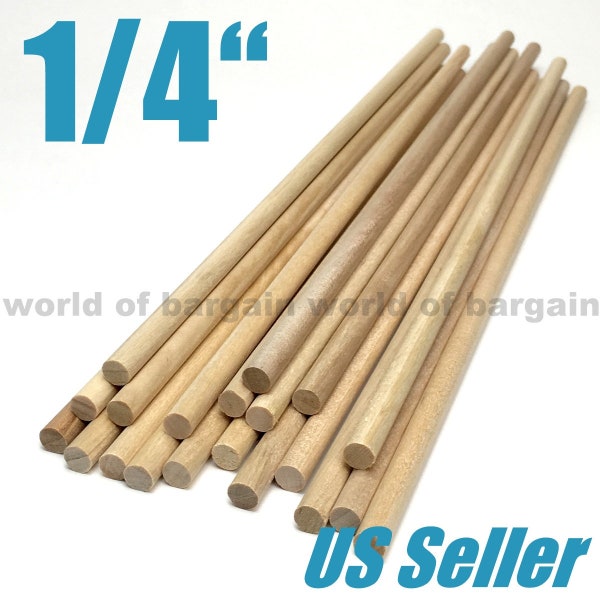 20 ct 1/4" inch Wood Dowel Rods Unfinished Smooth Round Wooden Stick 12" inch Long C085