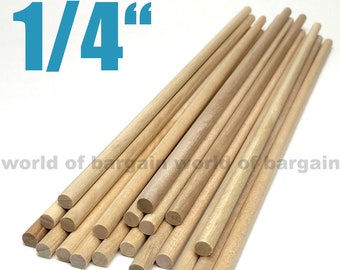 20 ct 1/4" inch Wood Dowel Rods Unfinished Smooth Round Wooden Stick 12" inch Long C085