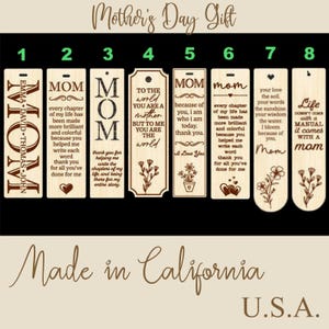 Marcapáginas de madera grabado con láser personalizado para el Día de la Madre