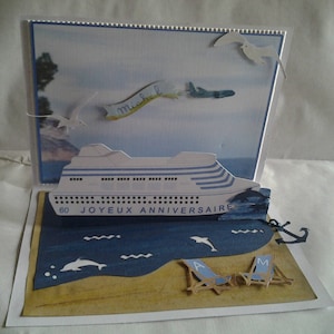 Carte toute occasion thème la mer, croisière, bateau,plage, vacances,sable,soleil