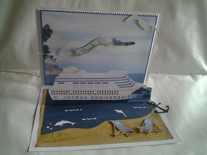 Carte toute occasion thème la mer, croisière, bateau,plage, vacances,sable,soleil image 1