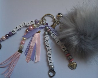 Porte clefs, bijoux de sac personnalisable avec prénoms