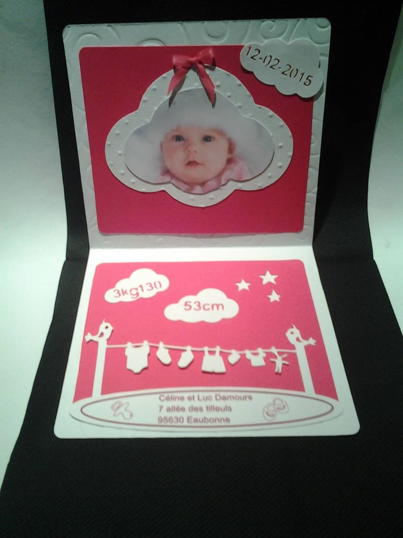 Faire part naissance theme nuage avec photo bebe, personnalisation,autres thèmes possibles image 2