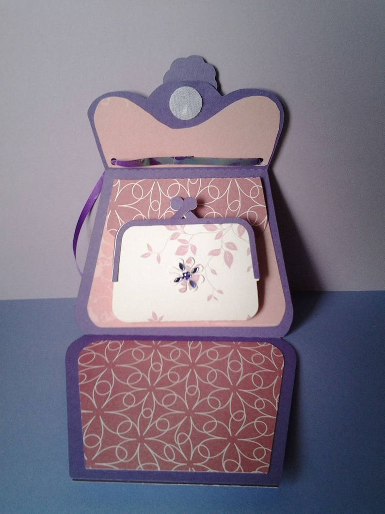 carte anniversaire forme sac à main et son porte monnaie assorti, avec pochette à offrire image 3