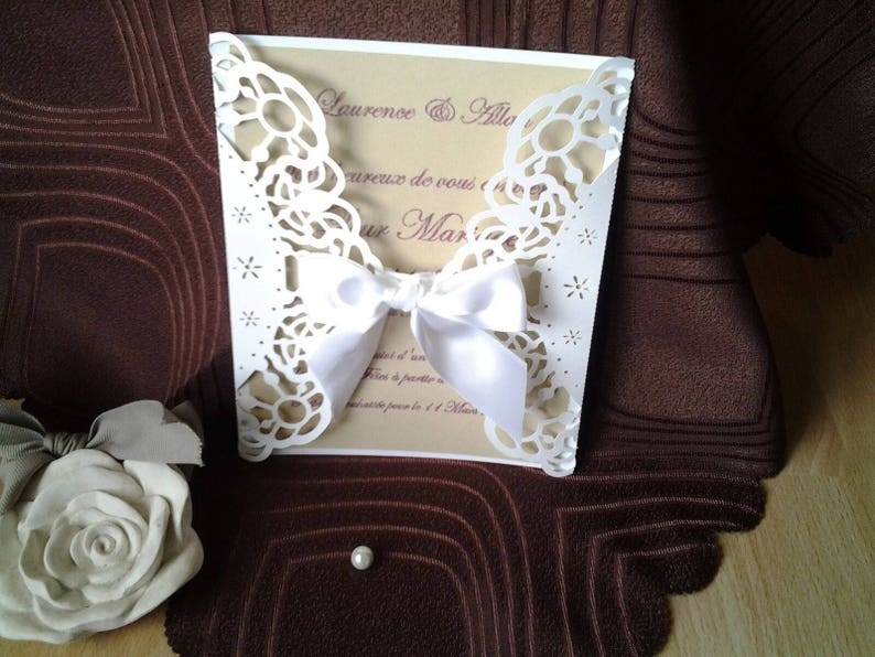 Make wedding invitation or christening lace vintage chic to customize theme invitation image 1