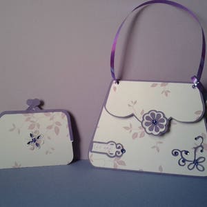 carte anniversaire forme sac à main et son porte monnaie assorti, avec pochette à offrire