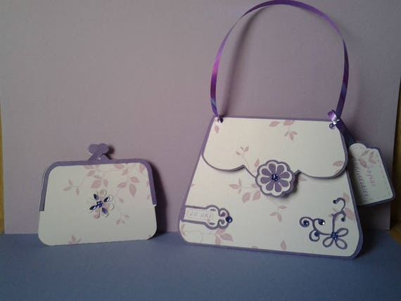 Carte anniversaire forme sac main et son porte monnaie assorti