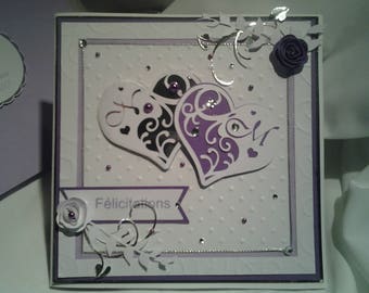 wedding "Congratulations" card with its gift box; Initials of the bride and groom