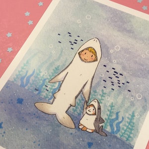 Shark Boy & Shark Cat Art Print