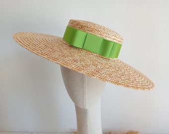 Canotier en paille naturelle, canotier en paille, canotier provençal, chapeau de mariage de charme, chapeau d' été, chapeau de plage.