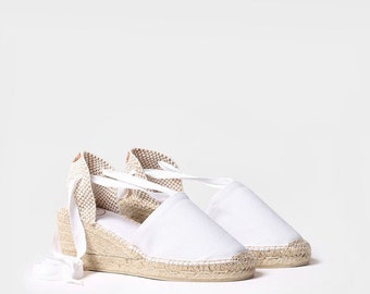 Espadrille für die Braut, Jute-Espadrille für die Braut, Espadrille aus Baumwoll-Canvas mit gebundenen Bändern für die Braut, t. 37 bis 40 EU