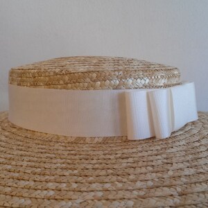 Canotier en paille naturelle pour la mariée, chapeau de mariage en paille, canotier à larges bords en paille naturelle pour la mariée. image 7