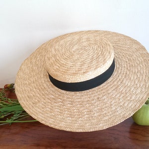 Canotier en paille naturelle, canotier paille, canotier provençal, chapeau de mariage de charme, chapeau d' été, chapeau de plage. image 2