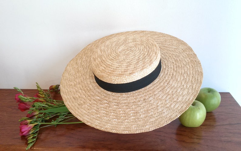 Canotier en paille naturelle, canotier paille, canotier provençal, chapeau de mariage de charme, chapeau d' été, chapeau de plage. image 2