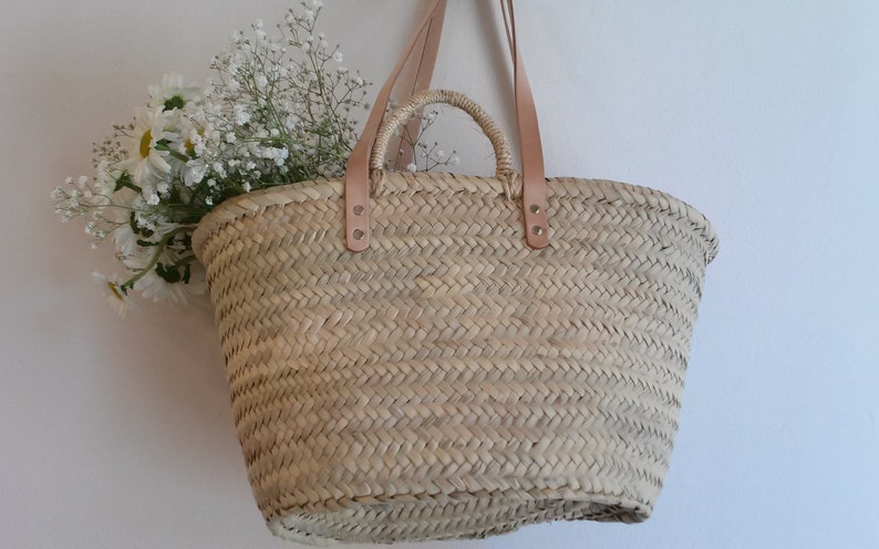 Tote bag, palm tree handbag, long leather handle tote bag, summer bag, market bag, straw tote, S, M, L, XL, XXL. image 7