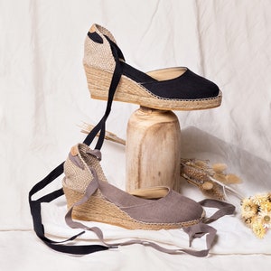 Summer linen espadrille, summer linen espadrille with tie ribbons, sizes 37 to 39 EU.