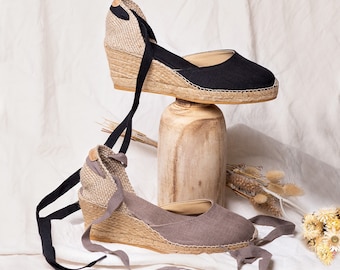 Leinen-Sommer-Espadrille, Leinen-Sommer-Espadrille mit Bändern zum Binden, Größen 37 bis 39 EU.