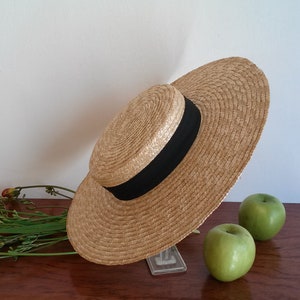 Canotier en paille naturelle, canotier paille, canotier provençal, chapeau de mariage de charme, chapeau d' été, chapeau de plage. image 1