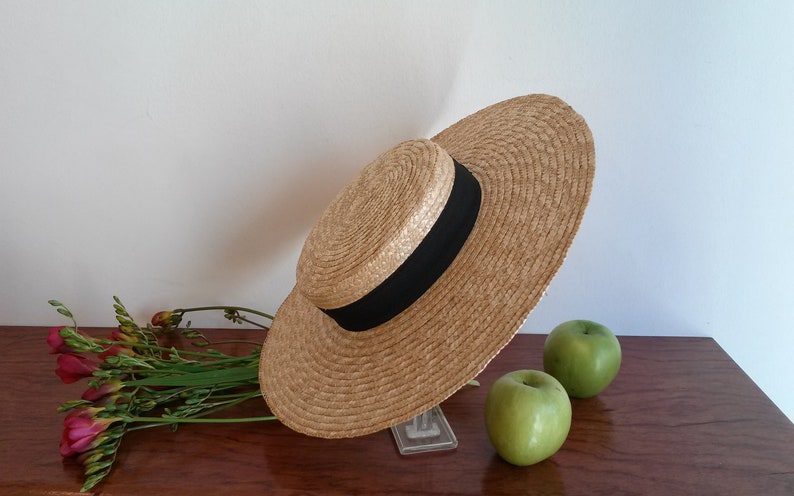 Canotier en paille naturelle, canotier paille, canotier provençal, chapeau de mariage de charme, chapeau d' été, chapeau de plage. image 1