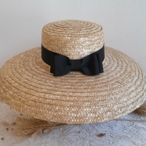 Straw hat, ceremonial hat in natural straw, large wide-brimmed hat with bow, straw summer hat. image 4