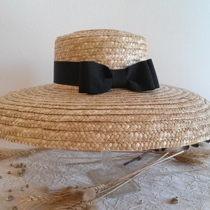 Straw hat, ceremonial hat in natural straw, large wide-brimmed hat with bow, straw summer hat. image 3