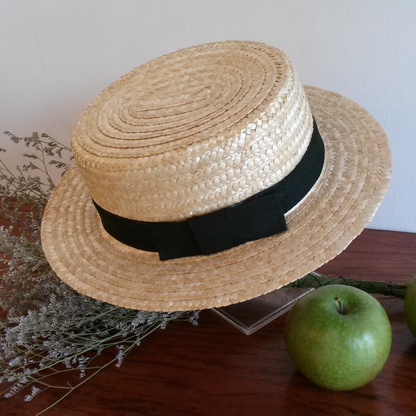 Canotier en paille naturelle pour enfant, chapeau d’ été en paille pour enfant, chapeau de cérémonie, chapeau de plage pour enfant.