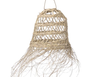 Natural straw lampshade with frayed edges, boho straw pendant light, boho esparto fiber light fixture, size M.