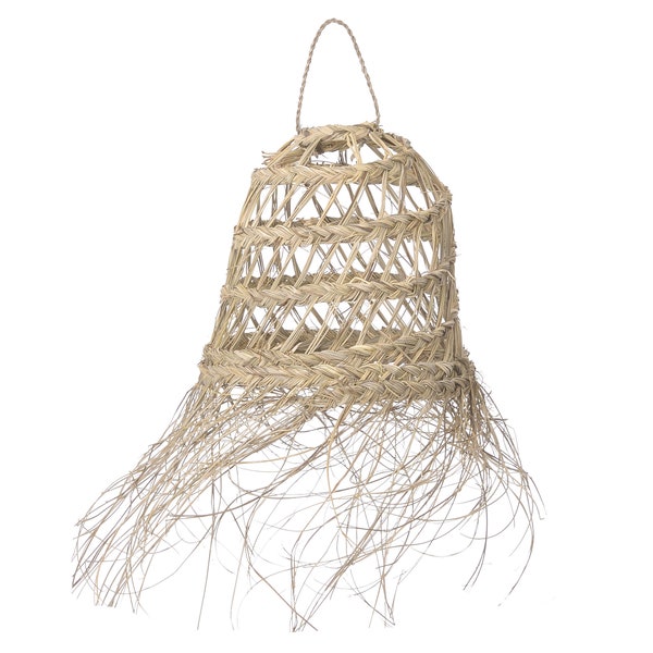 Natural straw shade with frayed edges, straw boho pendant light, esparto fiber boho light fixture, size M.